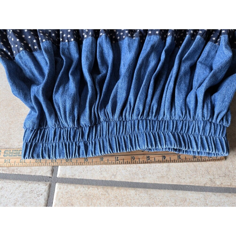 Vintage Medium Country Denim Cotton Skirt Elastic tiered Stars Stripes Rodeo USA - Picture 6 of 9